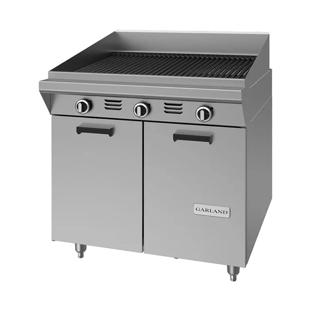 Garland US Range MST34B 34" Gas Heavy Duty Range w/ 34" Briquette Charbroiler, (1) Cabinet Base, 90.000 BTU