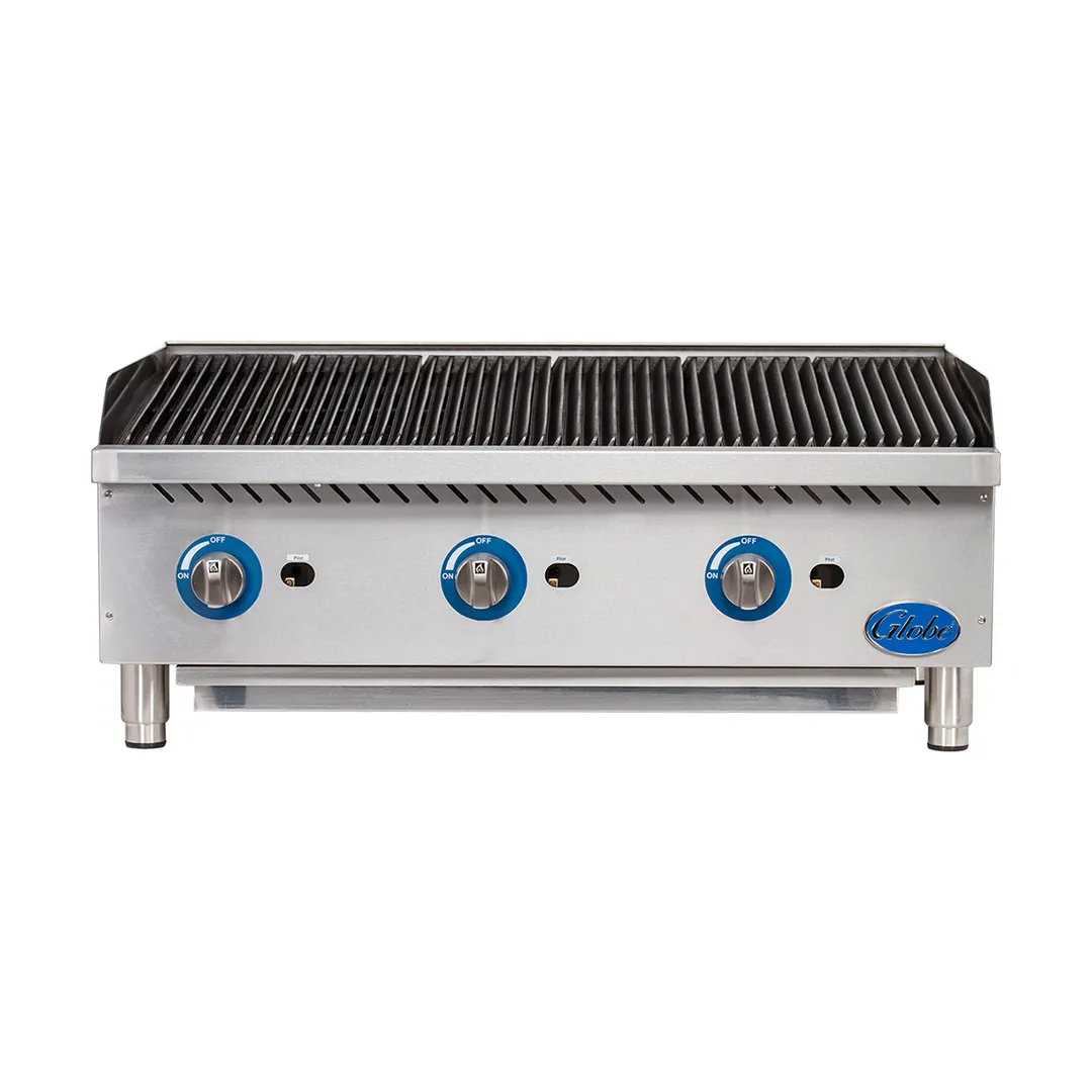 Globe GCB36G-RK 36" Countertop Gas Lava Rock Charbroiler w/ (3) Burners, 120.000 BTU