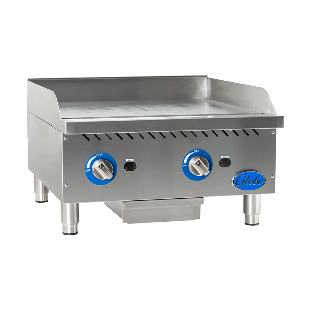 Globe GG24G 24" Countertop Gas Griddle, Manual Controls, 1" Steel Plate, 60.000 BTU
