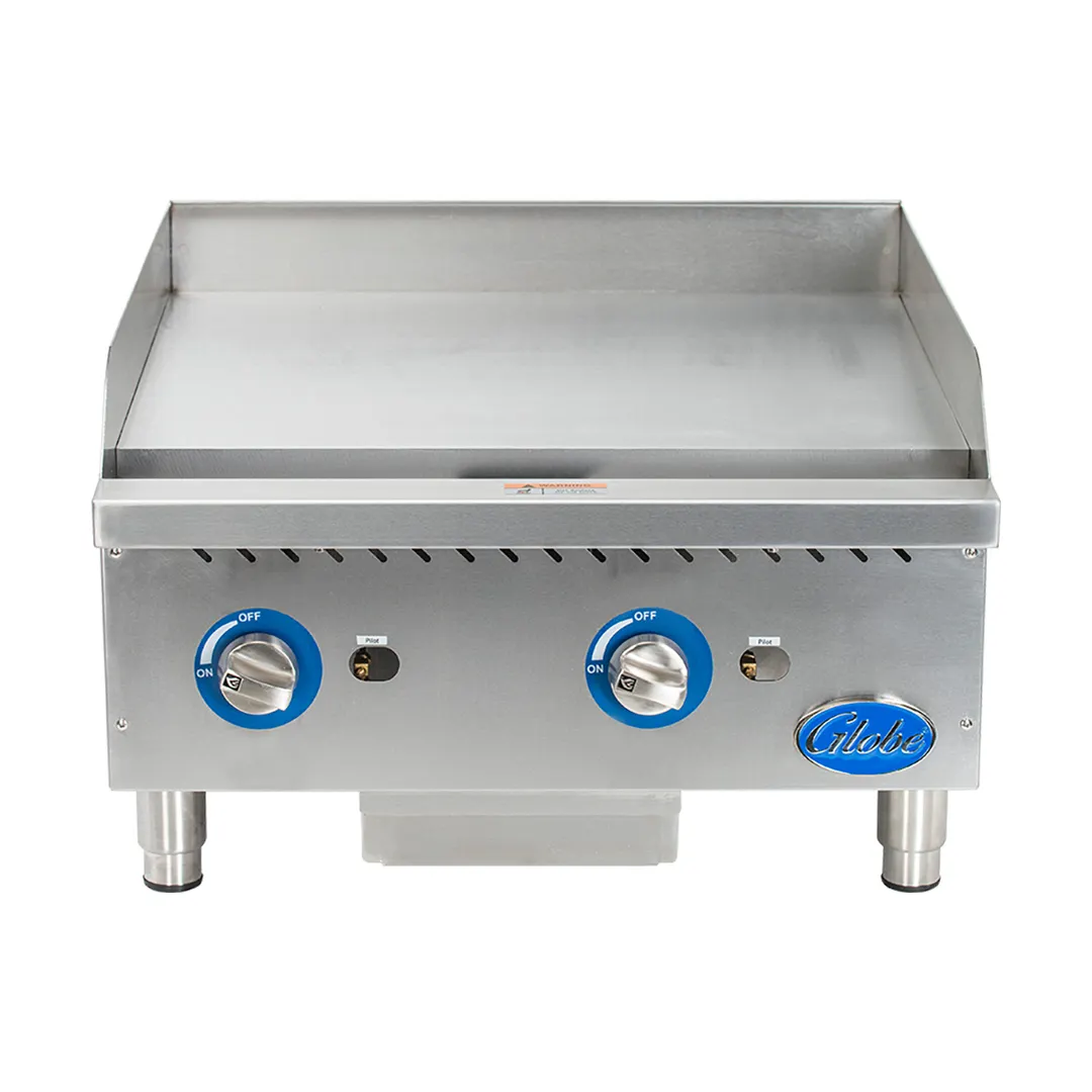 Globe GG24G 24" Countertop Gas Griddle, Manual Controls, 1" Steel Plate, 60.000 BTU