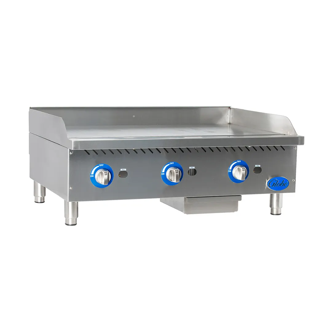 Globe GG36G 36" Countertop Gas Griddle, Manual Controls, 1" Steel Plate, 90.000 BTU