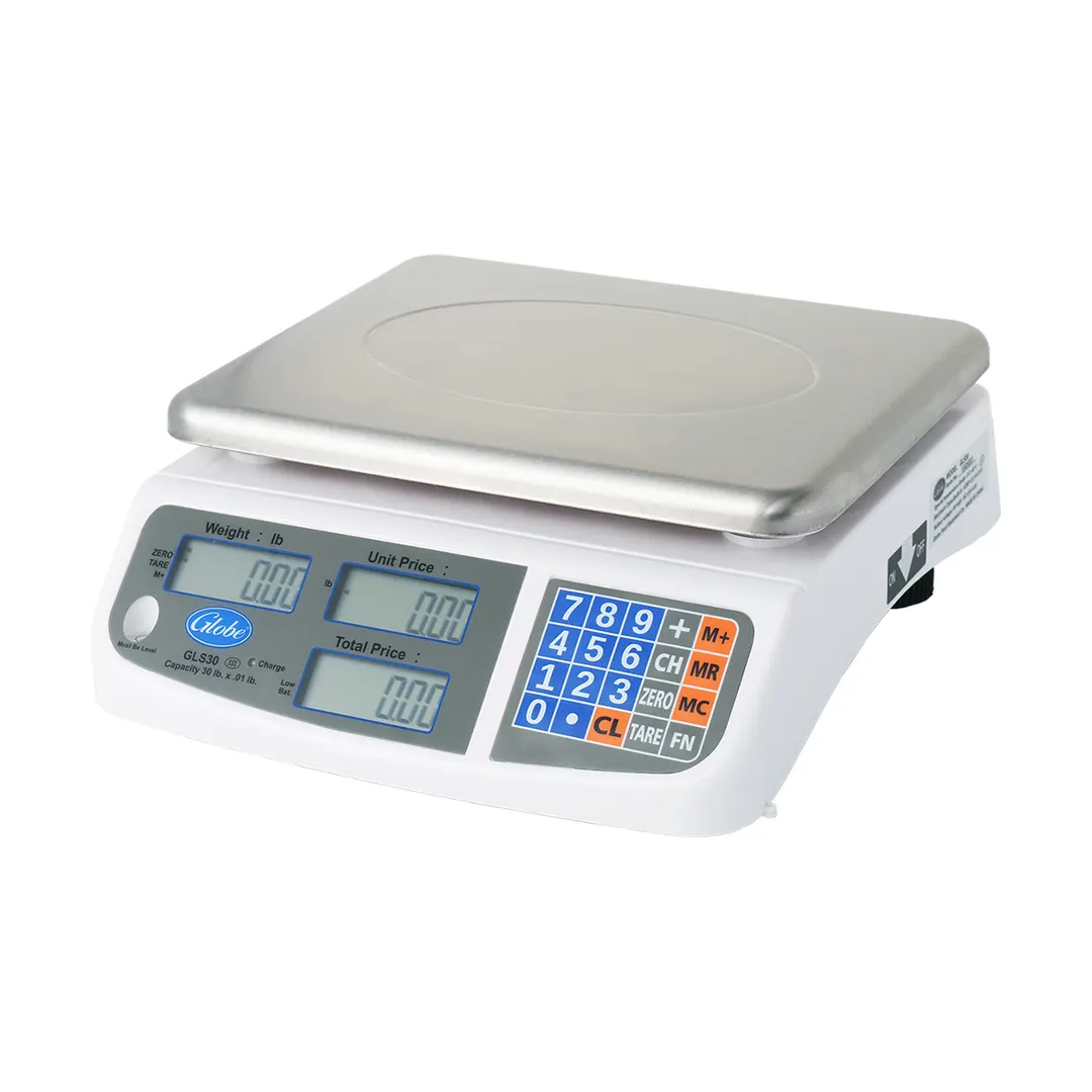 Globe GLS30 - 30 lb 0.01 lb Legal Trade Scale, 8"x10" Stainless Steel Platform, LCD, Auto Tare, 40‑Item Memory