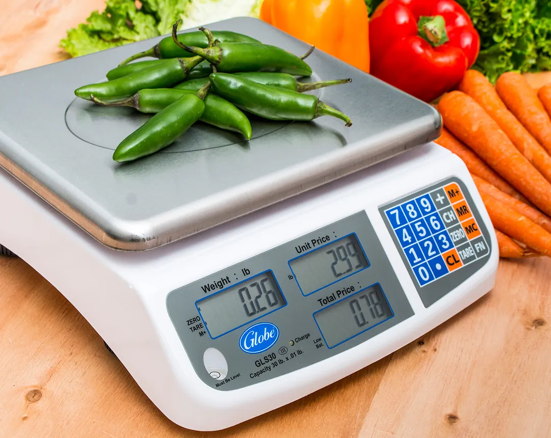 Globe GLS30 - 30 lb 0.01 lb Legal Trade Scale, 8"x10" Stainless Steel Platform, LCD, Auto Tare, 40‑Item Memory