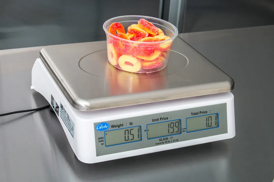 Globe GLS30 - 30 lb 0.01 lb Legal Trade Scale, 8"x10" Stainless Steel Platform, LCD, Auto Tare, 40‑Item Memory