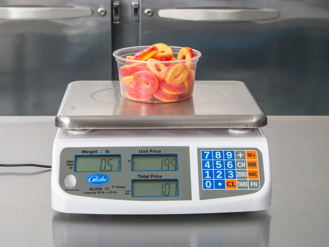 Globe GLS30 - 30 lb 0.01 lb Legal Trade Scale, 8"x10" Stainless Steel Platform, LCD, Auto Tare, 40‑Item Memory