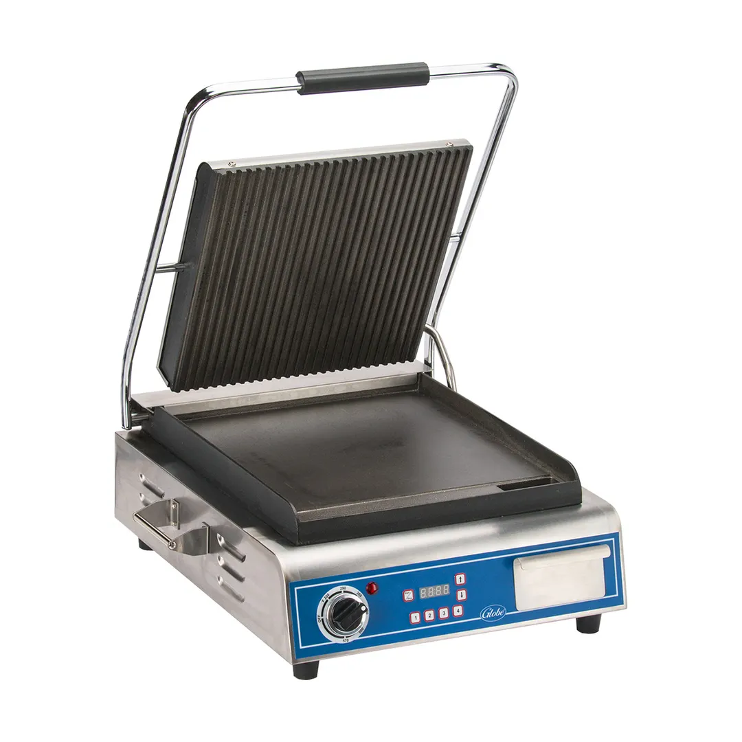 Globe GPGS14D 22" Sandwich Panini Grill w/ Timer, 14" x 14" Grooved & Smooth Plates, 120V