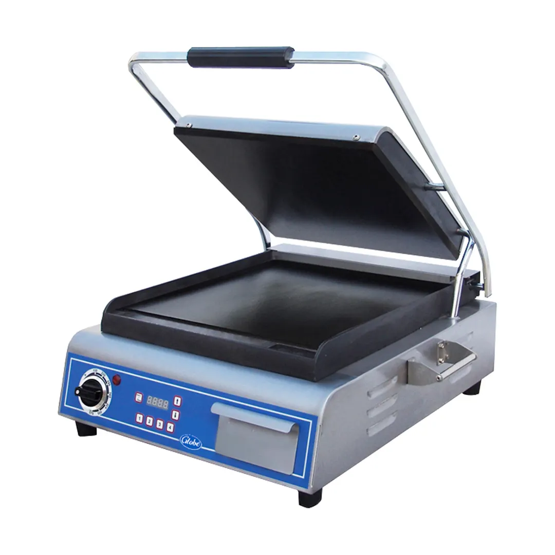 Globe GSG14D 22" Single Sandwich Panini Grill w/ Timer, 14" x 10" Smooth Plates, 120V