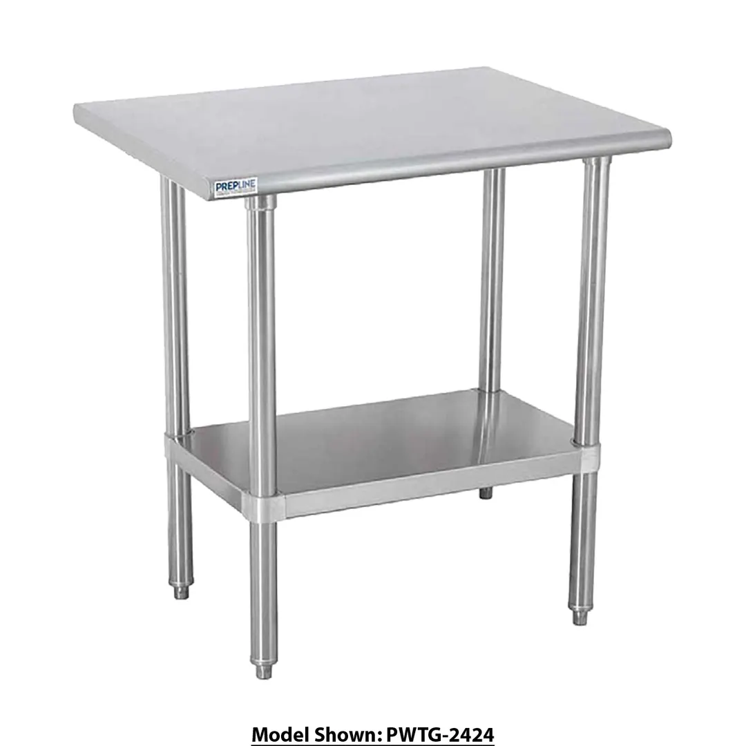 Prepline PWTG-3048 48" Open Base Work Table with Undershelf, Without Backsplash / 18 Gauge Top