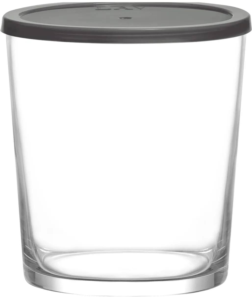 LAV HORECA CDZ334 PK222 - Clear Glass Food Container with Gray Lid, 11.5 oz (3-1/4" H x 3-1/4" R⌀ x 2⅞" B⌀) - 12/Case