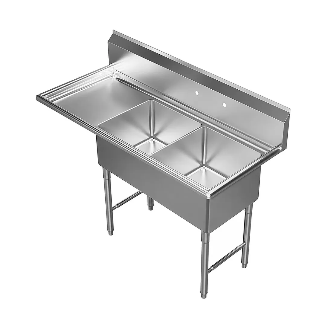 GSW USA SE18182L S.Steel 2 Compartment Sink with Left Drainboard, 57-1/4"W X 24"D X 45"H / 18 Gauge