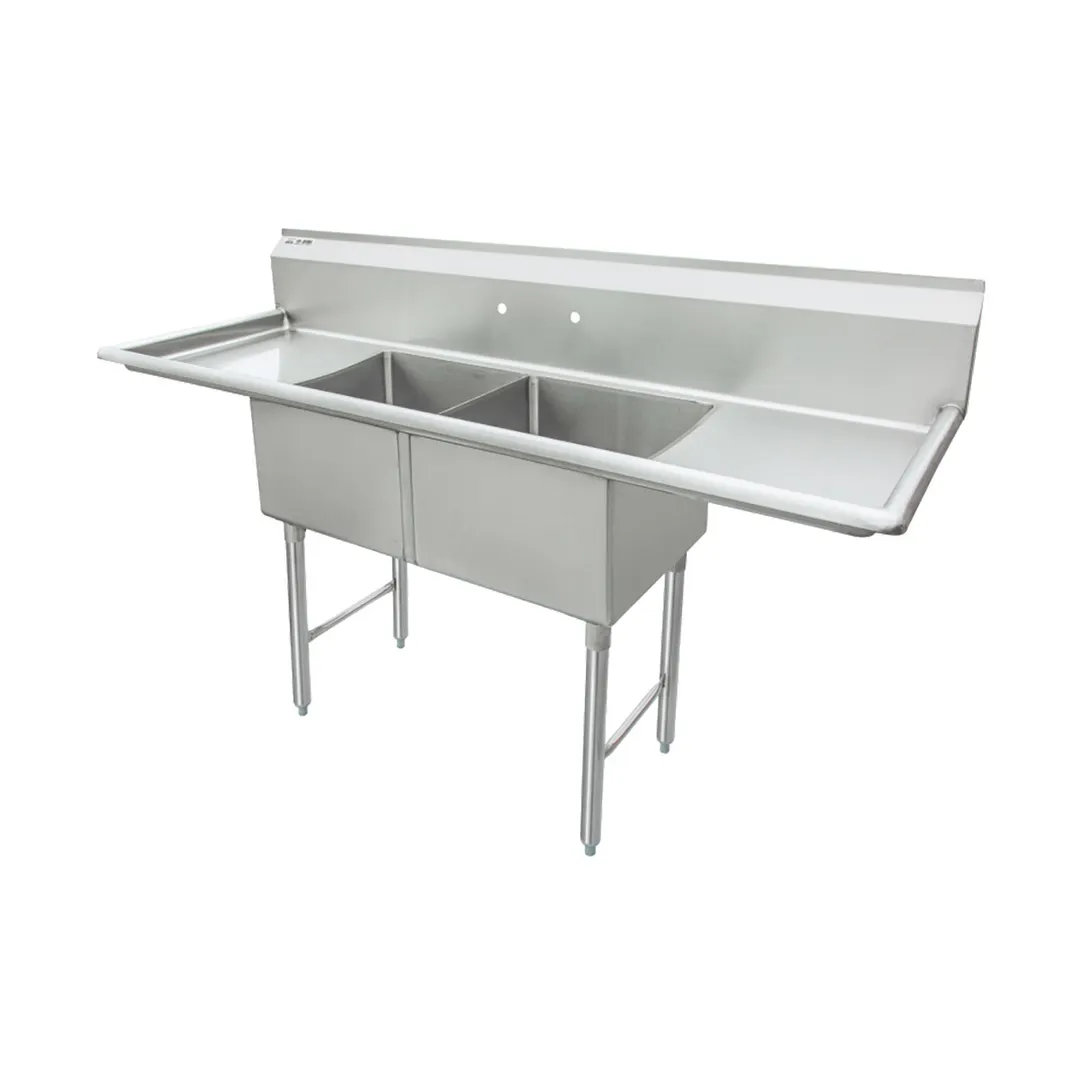 GSW USA SEE18182D 72" S.Steel 2 Compartment Sink with 2 Drainboards, 72"W X 24"D X 45"H / 18 Gauge