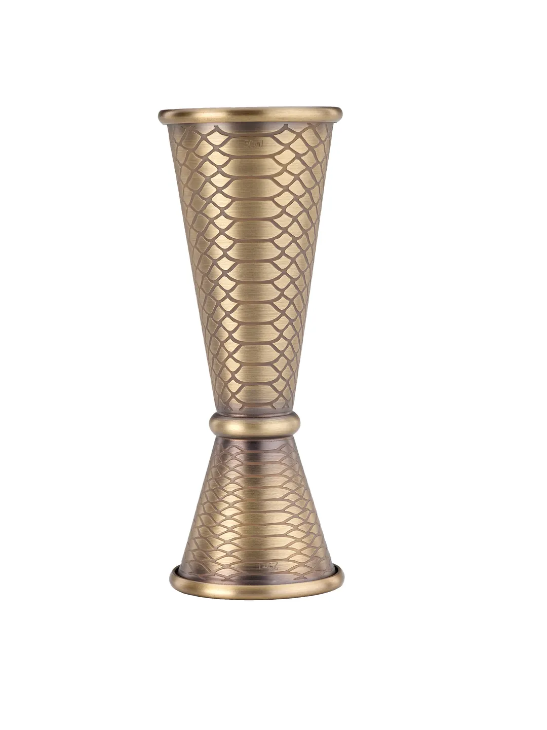 Mercer M37306SPTABR Barfly Venym Jigger, 25 ml & 50 ml, Internal Marks, 18/8 Steel, Antique Brass