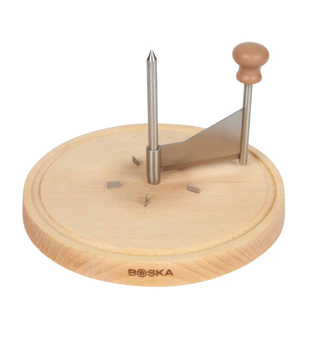 Boska 850510 Cheese Curler Amigo, 8.62" Dia x 0.83" H Wood Board, Stainless Steel Blade, 8" Length