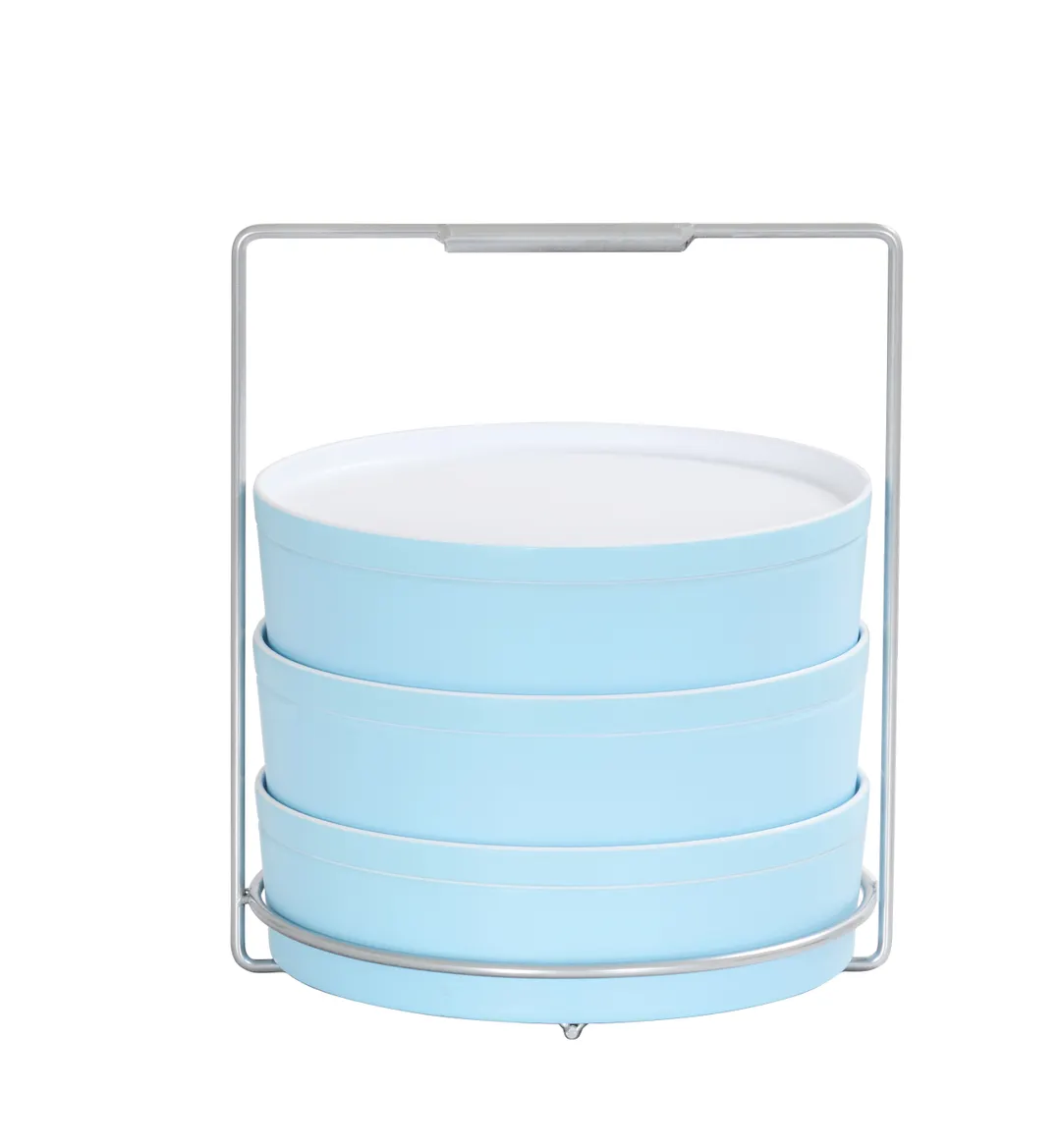 Cal-Mil 28516 Bento Carrier, Round, Stainless Steel, 10.25" x 10.25" x 16"H, Holds 3 Bento Boxes