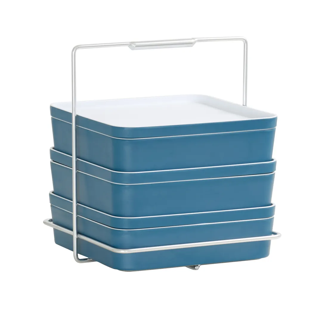 Cal-Mil 28522 Bento Carrier, 11" x 11.5" x 12.75"H, Stainless Steel, Holds 3 Bento Boxes