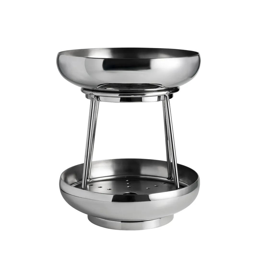 Steelite 5850JX002 2‑Tier Seafood Tower Coupe, 9.5" Stainless Steel with Drains, USA - 1/Case