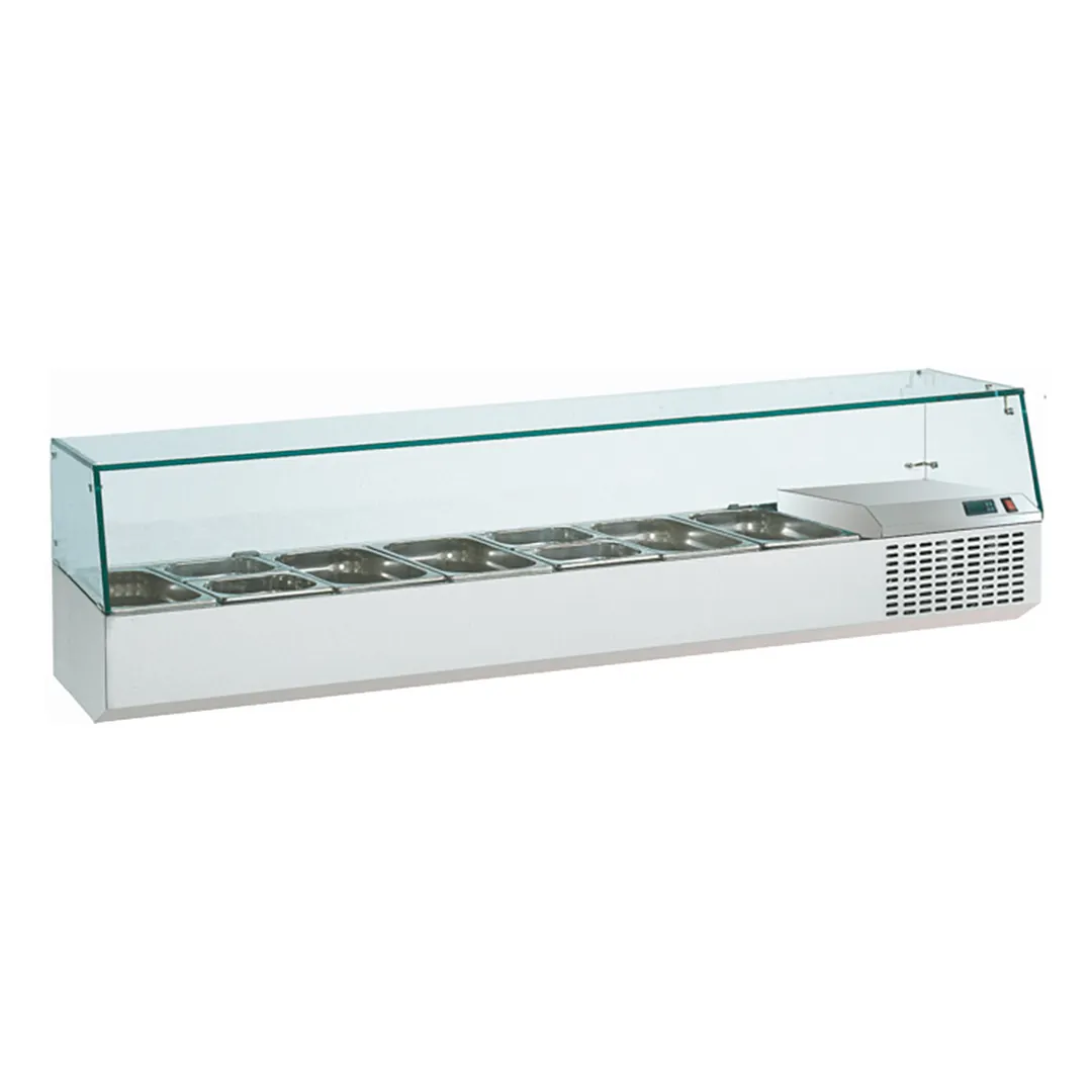 QualServ UCGAC166 65" Glass-Top Refrigerated Condiment Rail, (7) GN 1/3 pans capacity
