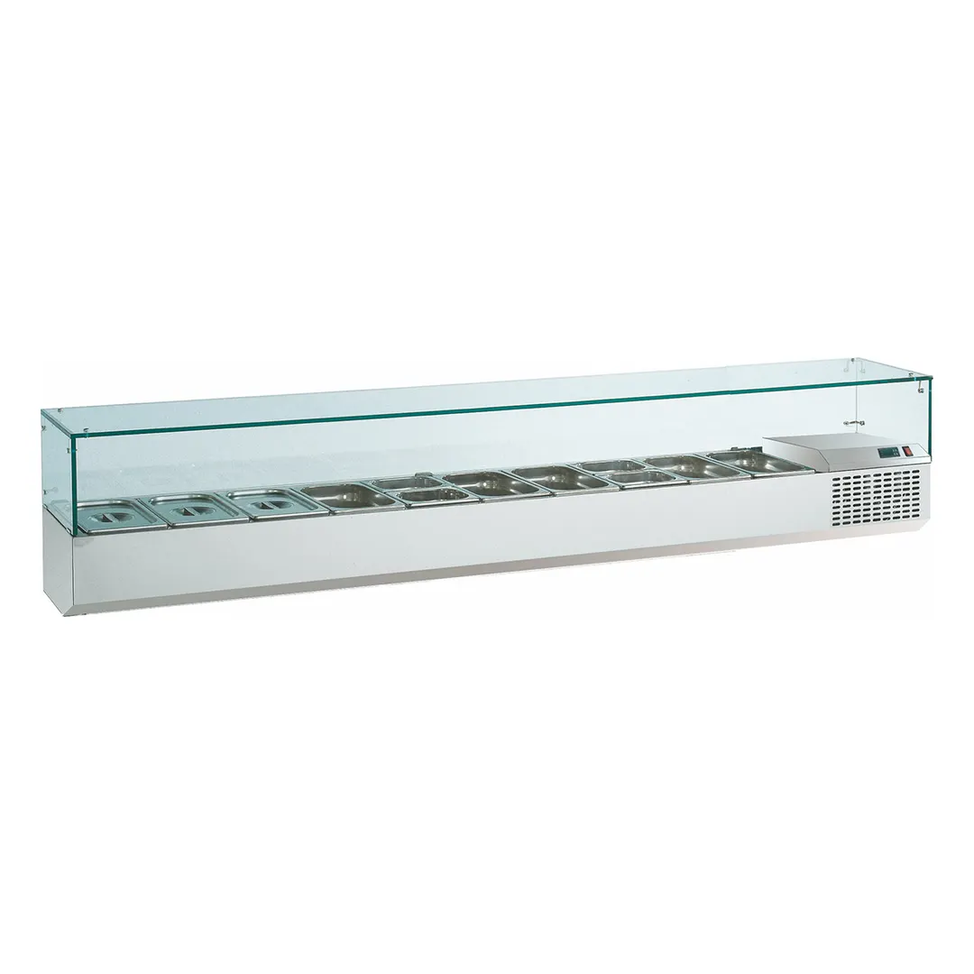 QualServ UCGAC223 87" Glass-Top Refrigerated Condiment Rail, (10) GN 1/3 pans capacity