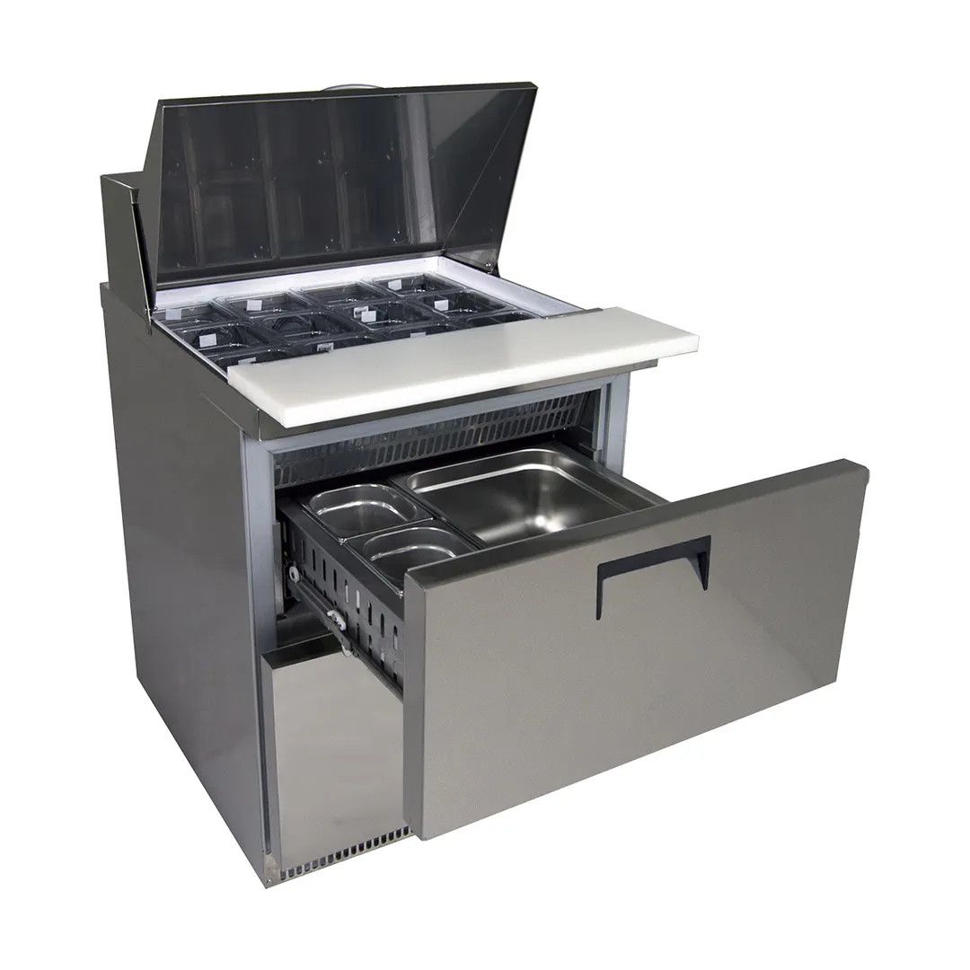 QualServ UCMT132-SS91A 32" 2-Drawer Mega Top Sandwich Prep Table, 8 Pans, Stainless Steel