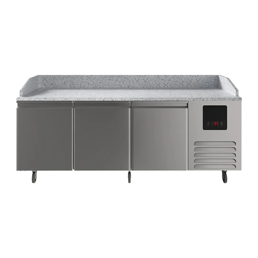 QualServ UCPP488-SS61A 88" 3-Section Refrigerated Pizza Prep Table w/ 3 Doors, 22 cu. ft.