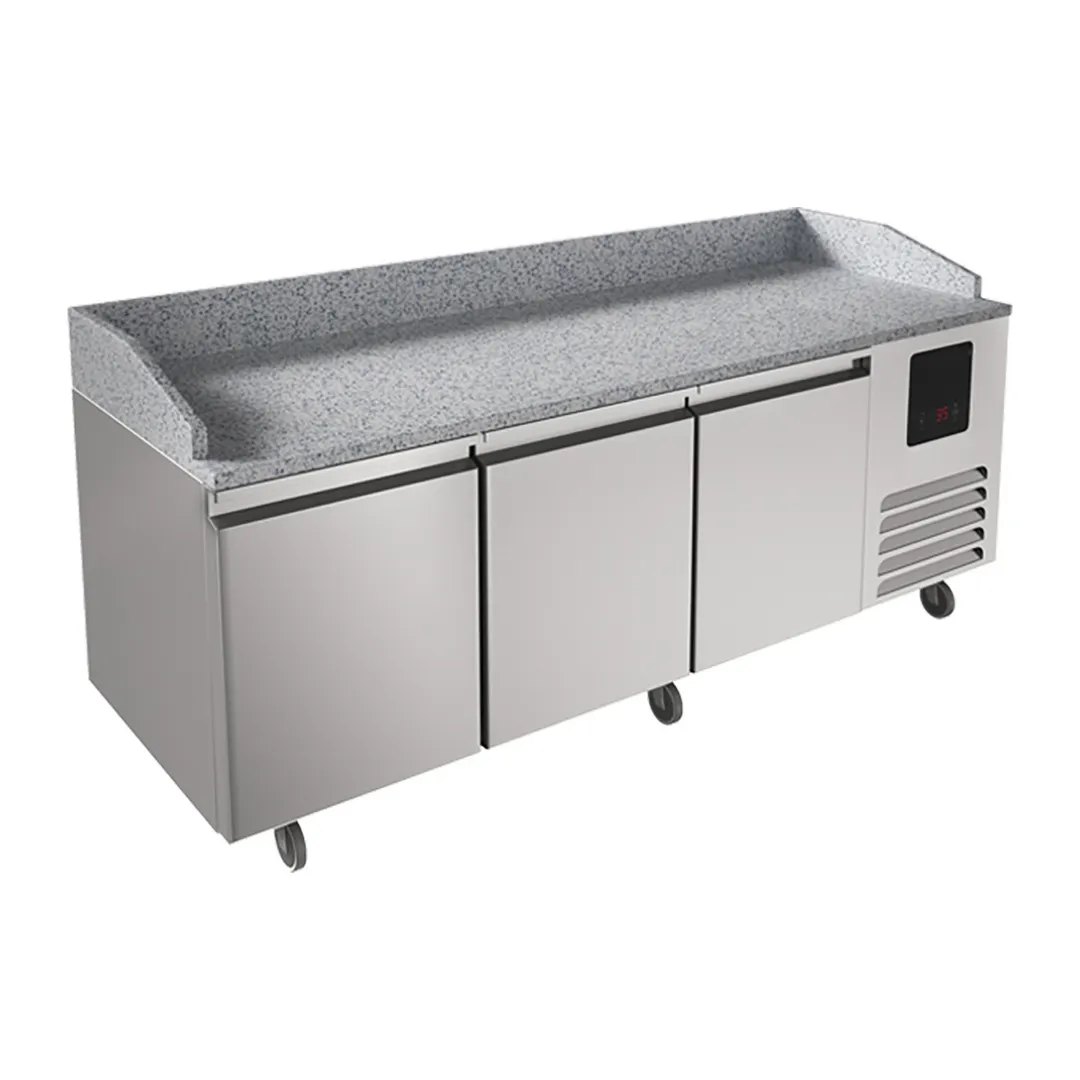 QualServ UCPP488-SS61A 88" 3-Section Refrigerated Pizza Prep Table w/ 3 Doors, 22 cu. ft.
