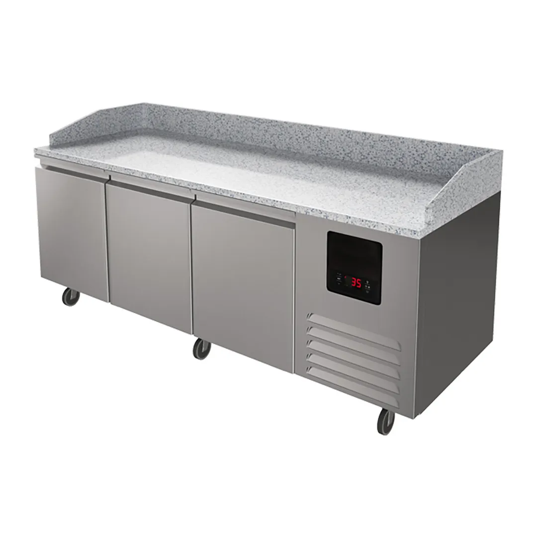 QualServ UCPP488-SS61A 88" 3-Section Refrigerated Pizza Prep Table w/ 3 Doors, 22 cu. ft.