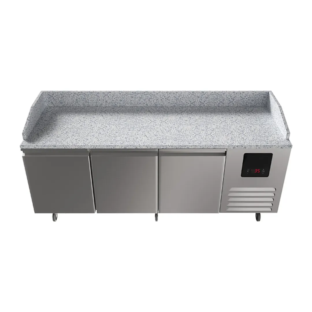 QualServ UCPP488-SS61A 88" 3-Section Refrigerated Pizza Prep Table w/ 3 Doors, 22 cu. ft.