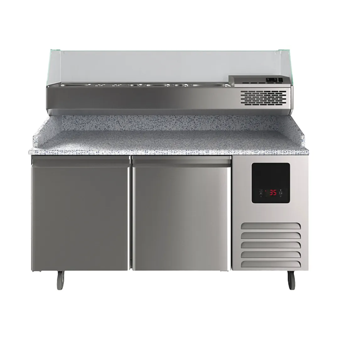 QualServ UCPP566-SS61A 65" 2-Section Refrigerated Pizza Prep Table w/ 2 Doors, 14 cu. ft.