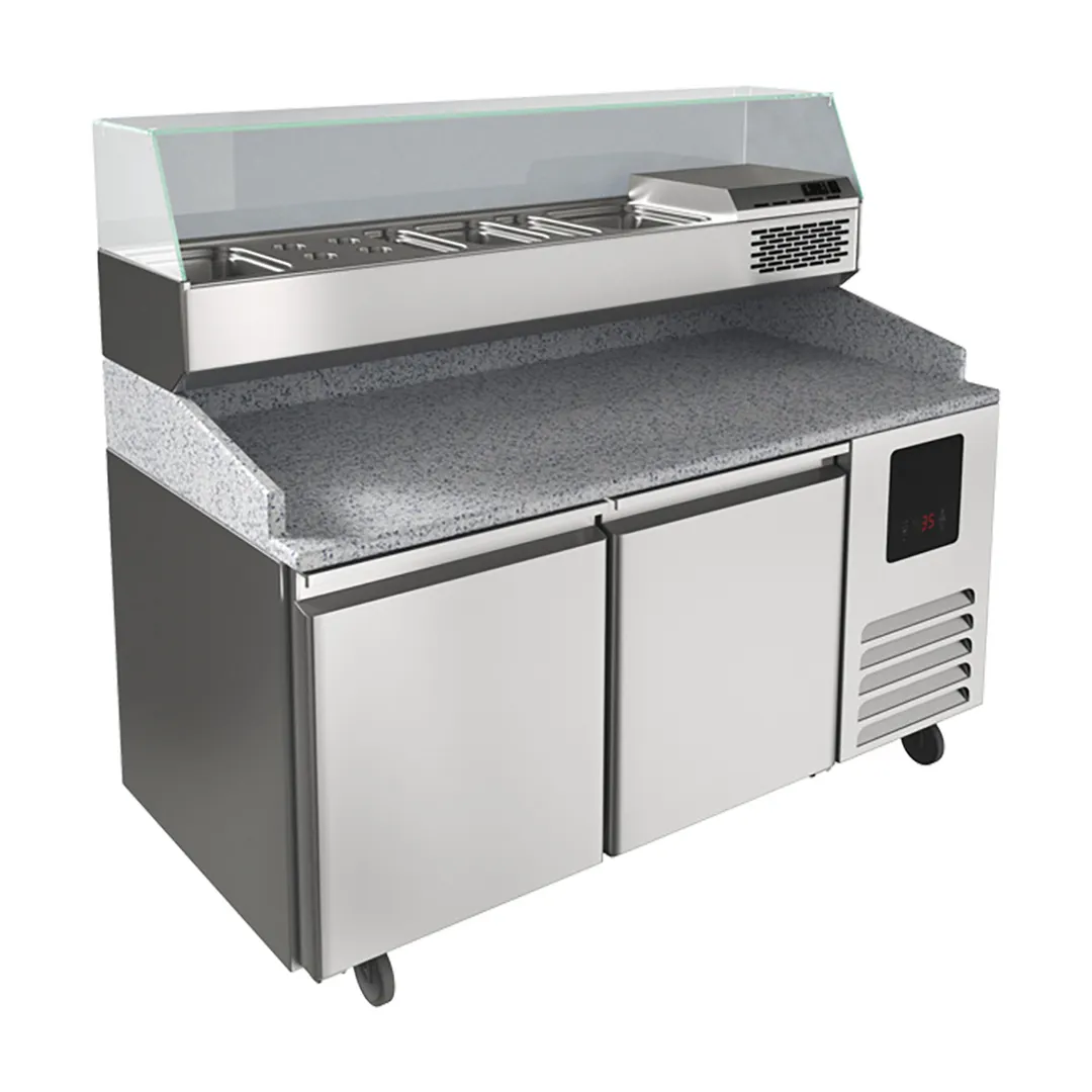 QualServ UCPP566-SS61A 65" 2-Section Refrigerated Pizza Prep Table w/ 2 Doors, 14 cu. ft.