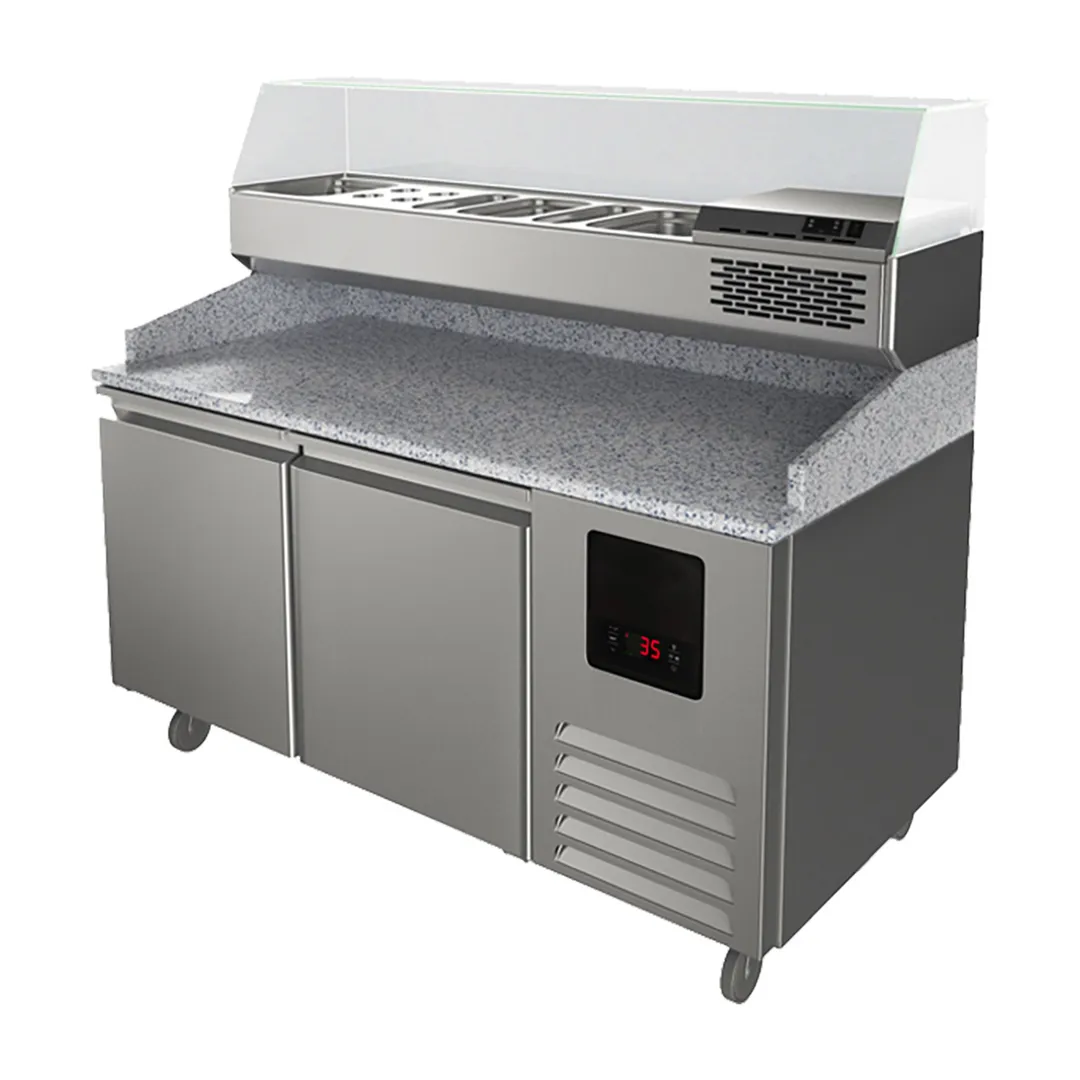 QualServ UCPP566-SS61A 65" 2-Section Refrigerated Pizza Prep Table w/ 2 Doors, 14 cu. ft.
