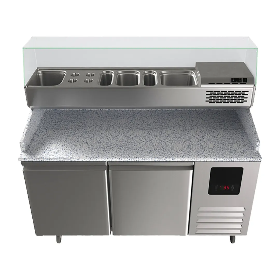 QualServ UCPP566-SS61A 65" 2-Section Refrigerated Pizza Prep Table w/ 2 Doors, 14 cu. ft.