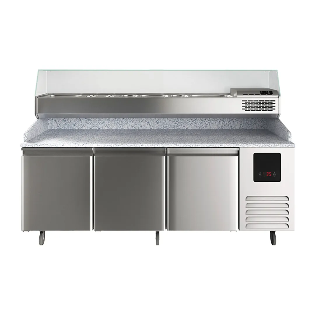 QualServ UCPP588-SS61A 88" 3-Section Refrigerated Pizza Prep Table w/ 3 Doors, 22 cu. ft.