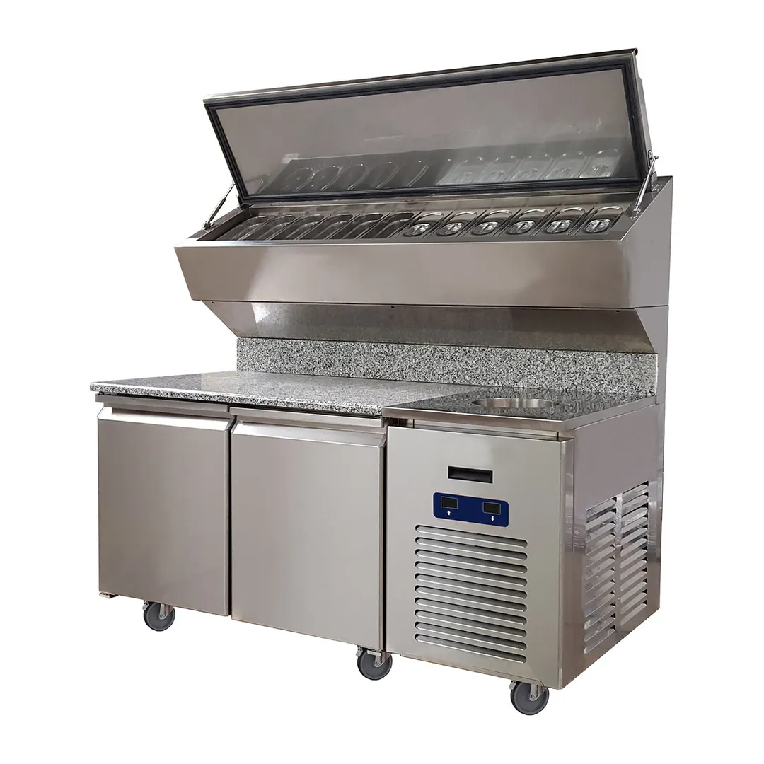 QualServ UCPS568-SS61A 68" 2-Door Refrigerated Pizza Prep Table, Marble Top, 13.94 cu. ft.
