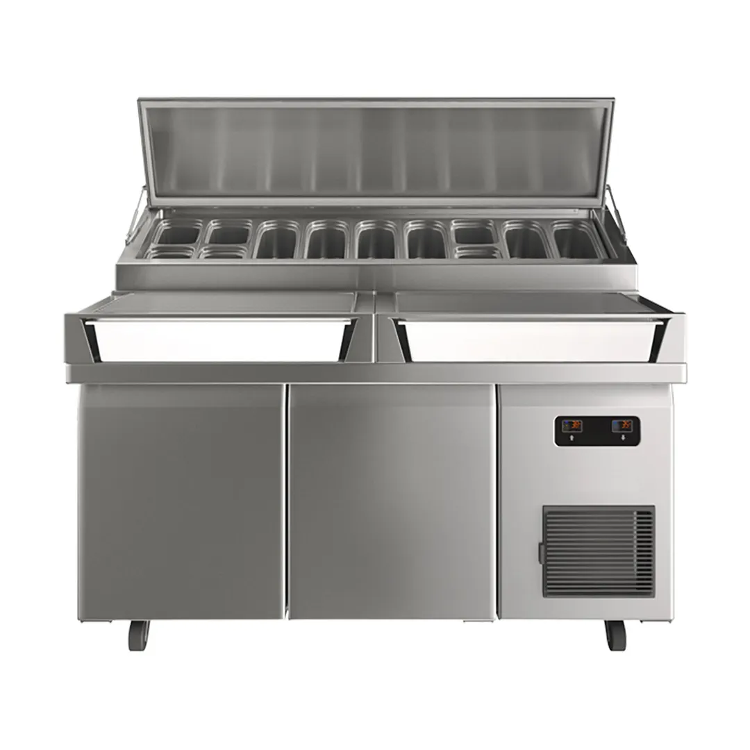 QualServ UCPT565-SS61A 65" 2-Section Sandwich and Salad Prep Table w/ 2 Doors, 9 Pans, Stainless Steel