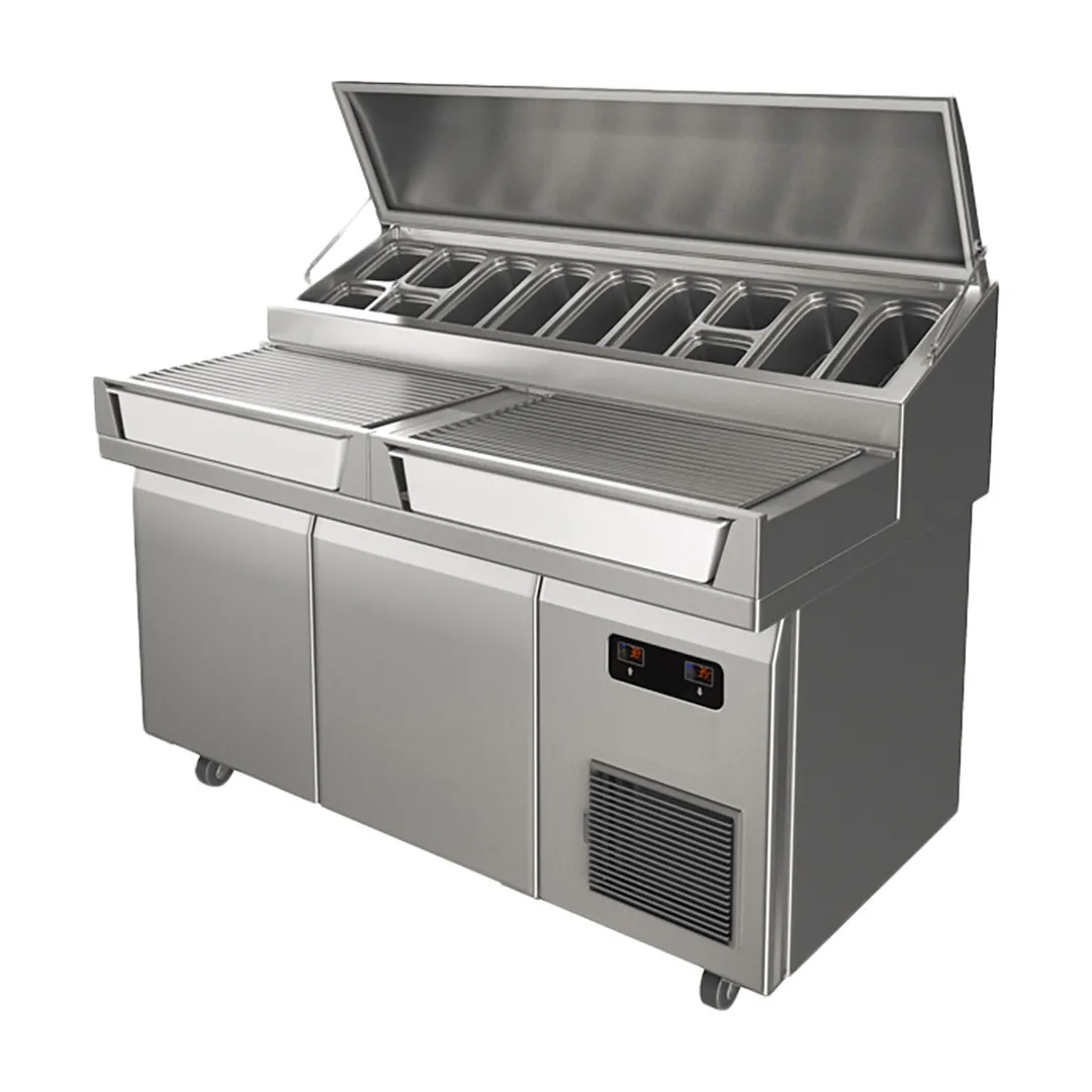 QualServ UCPT565-SS61A 65" 2-Section Sandwich and Salad Prep Table w/ 2 Doors, 9 Pans, Stainless Steel
