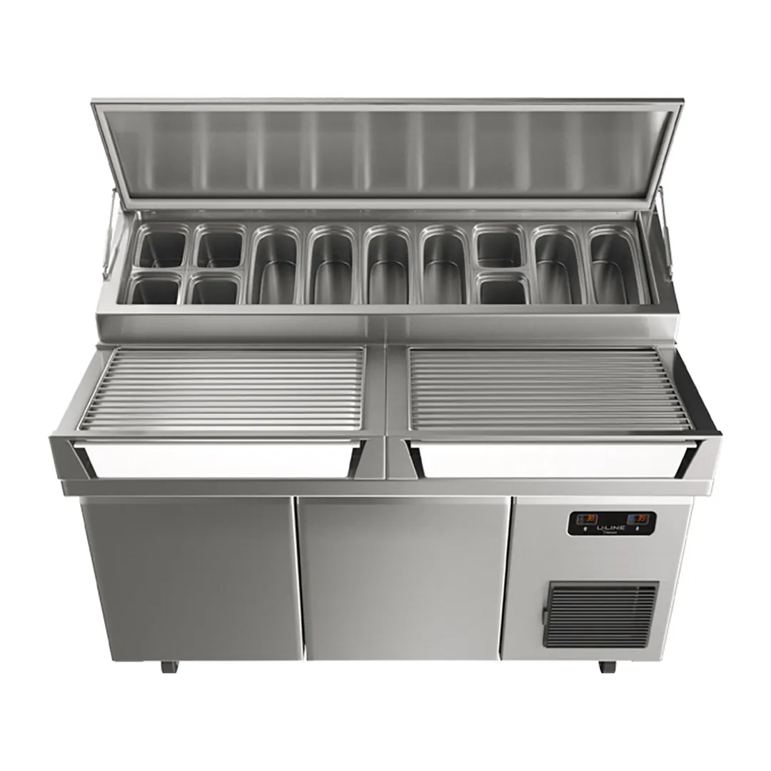QualServ UCPT565-SS61A 65" 2-Section Sandwich and Salad Prep Table w/ 2 Doors, 9 Pans, Stainless Steel