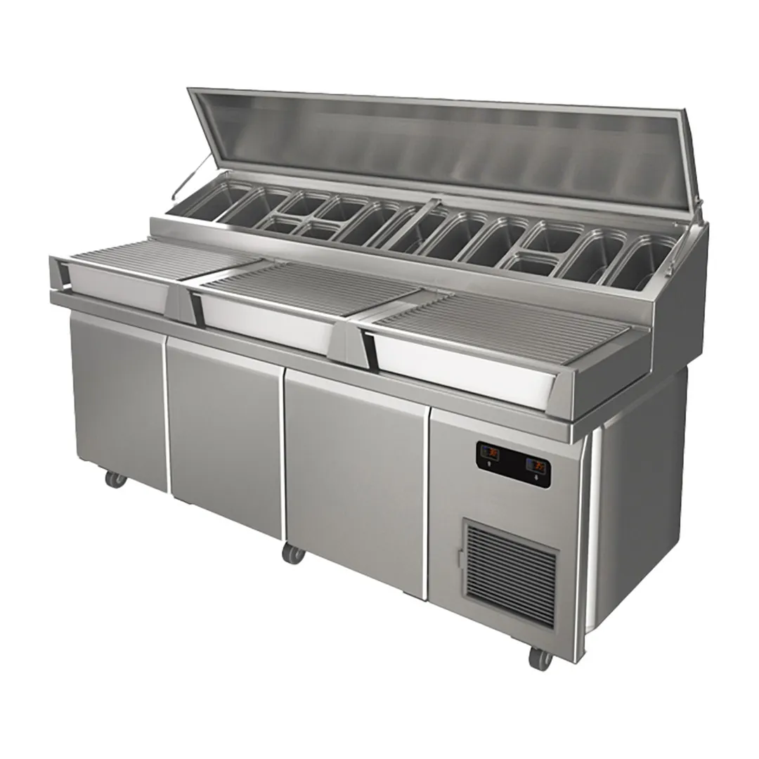 QualServ UCPT588-SS61A 88" 3-Door Sandwich and Salad Prep Table, 12 Pans, Stainless Steel