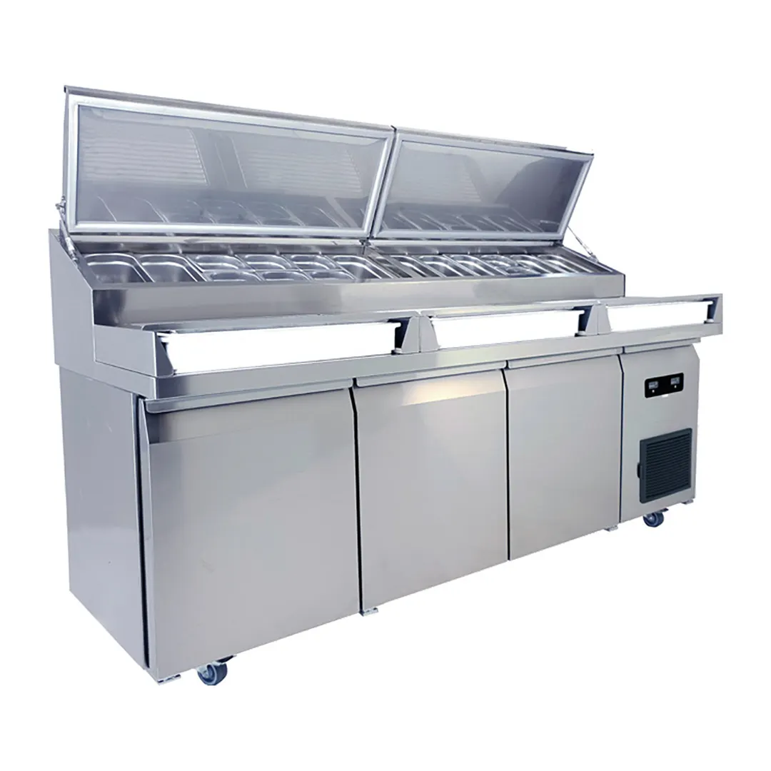 QualServ UCPT588-SS61A 88" 3-Door Sandwich and Salad Prep Table, 12 Pans, Stainless Steel