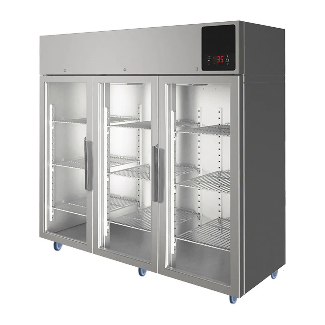QualServ UCRE585-SG71A 85" Three Section Reach-In Refrigerator w/ 3 Glass Doors, Top Mount, Stainless Steel 74 cu. ft.