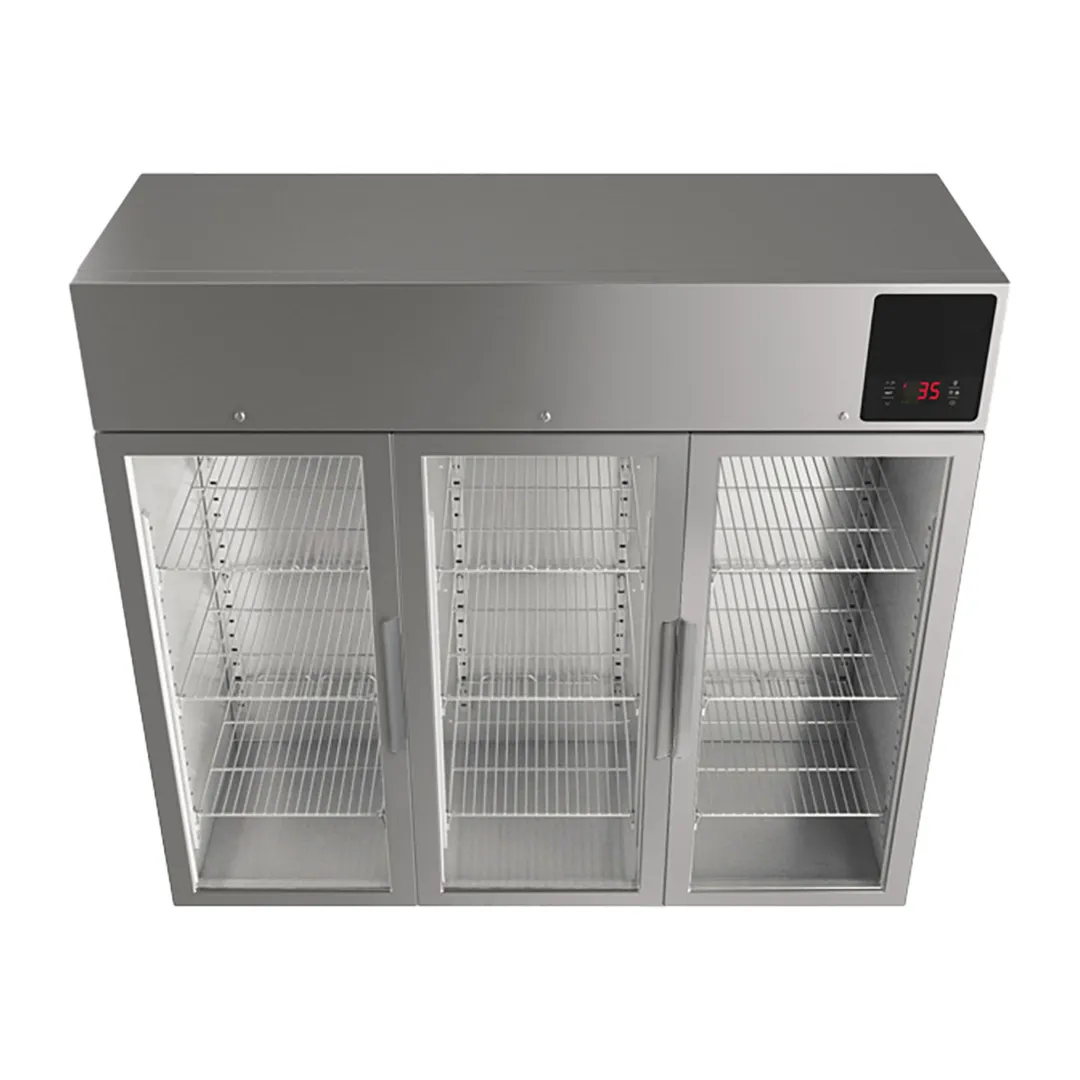 QualServ UCRE585-SG71A 85" Three Section Reach-In Refrigerator w/ 3 Glass Doors, Top Mount, Stainless Steel 74 cu. ft.