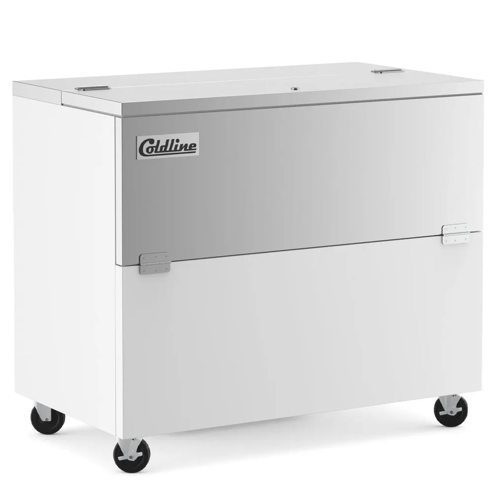 Coldline MC49 School Milk Cooler, 49"W x 30.6"D x 41.4"H, 12-Crate, White, Casters, 115V 1/3 HP