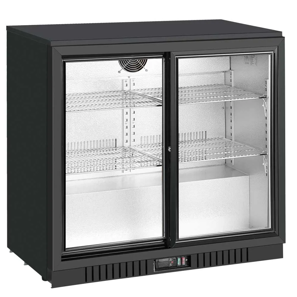 Unity U-BB2 Two-Section Cooler 36" Wide, 12 cu ft, Black Aluminum, Glass Sliding Doors, Temp Control
