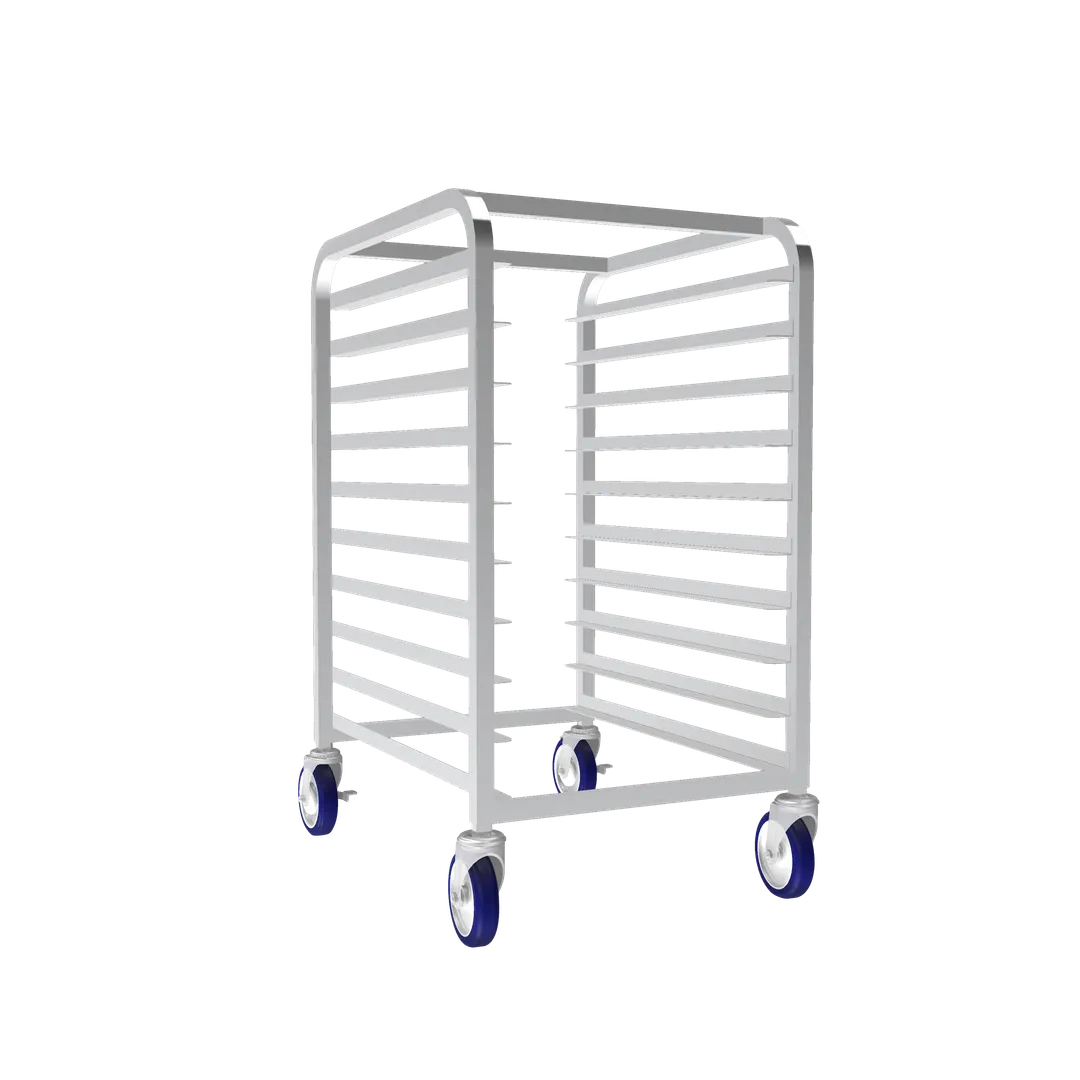 Winholt AL-1810-HLC 10 Pan Mobile Intermediate Height Open Sides End Load Pan Rack 