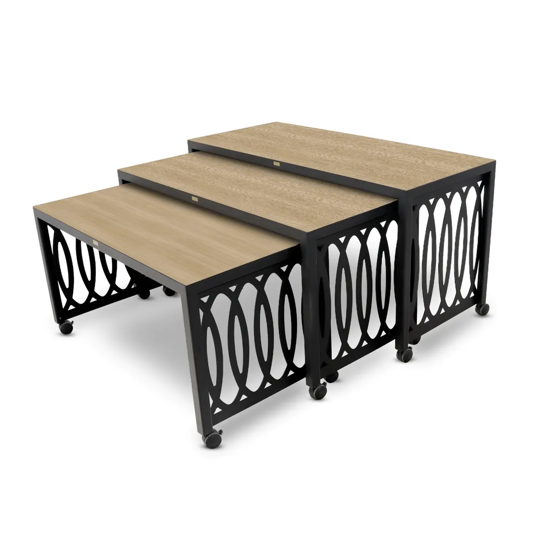 Forbes Industries 7435AHD Nesting Table, Halo Series, Set of 3, Steel Frame, Wood Veneer Tops
