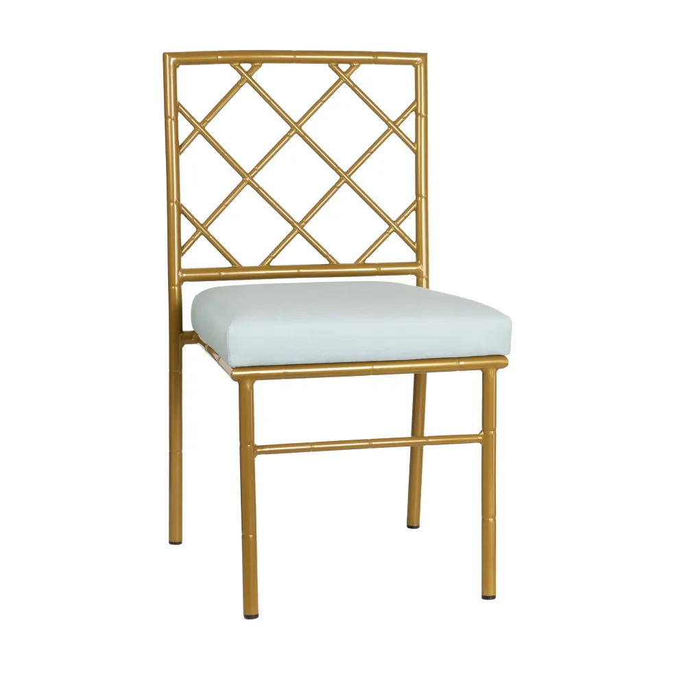 G & A 590 - Luxor Chair, Gold 18‑Gauge Steel Frame, Upholstered Seat, Criss‑Cross Square Back, Stacks 8 High