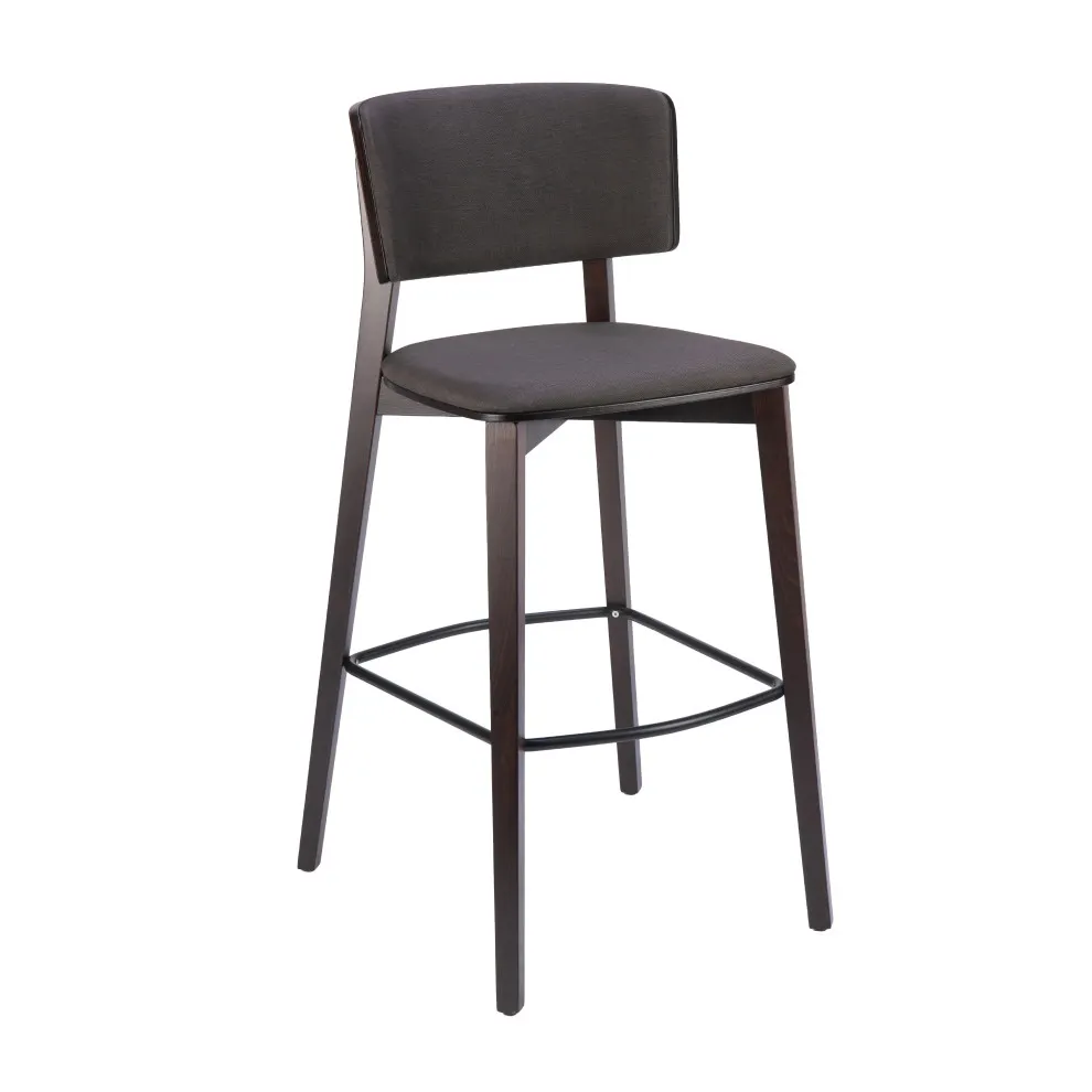 G & A 9618-FP Indoor Bar Stool – Upholstered padded front and back, padded seat, armless plain back, European beechwood frame with mortise‑and‑tenon metal brackets, non‑marring plastic floor glides, standard height, legs base