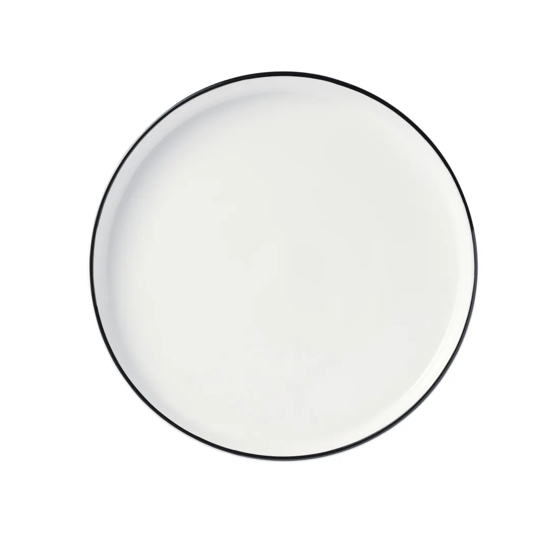Libbey 114220 - 10½" Round Stacking China Plate, Porcelain Black, Flat Edge, Narrow Rim, 1/Case