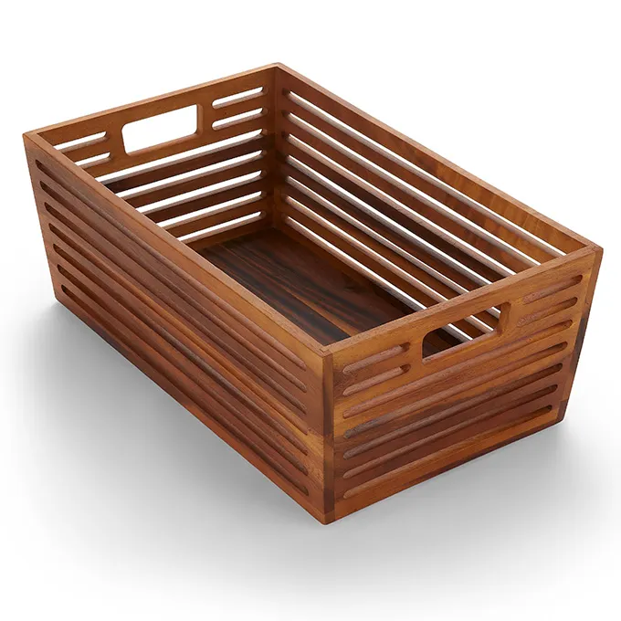American Metalcraft AWC21 Wooden Crate, Rectangular 13"x21"x7-7/8" Acacia Finish