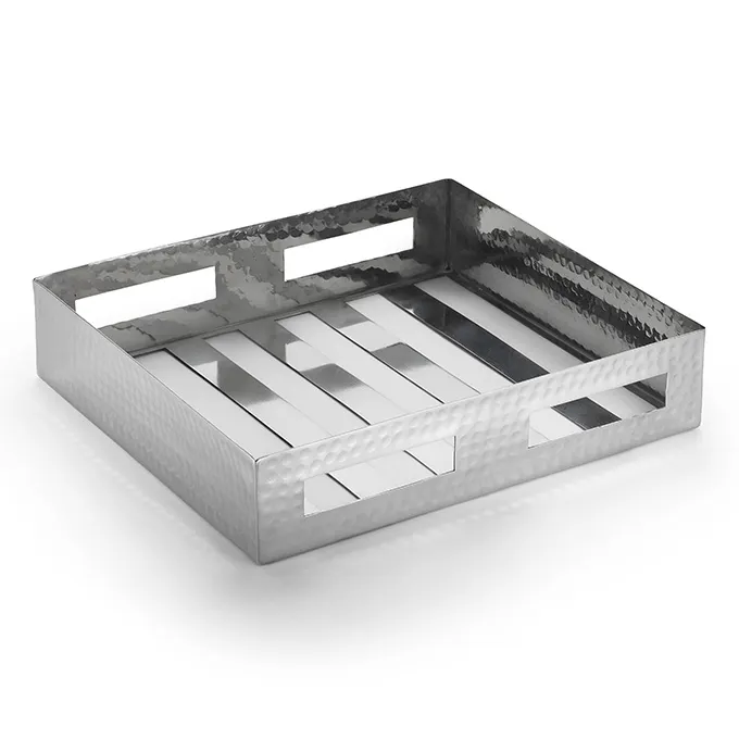 American Metalcraft SHMH2 Hammered Stainless Steel Crate, 10-1/2"W x 9-1/4"D x 2-1/4"H