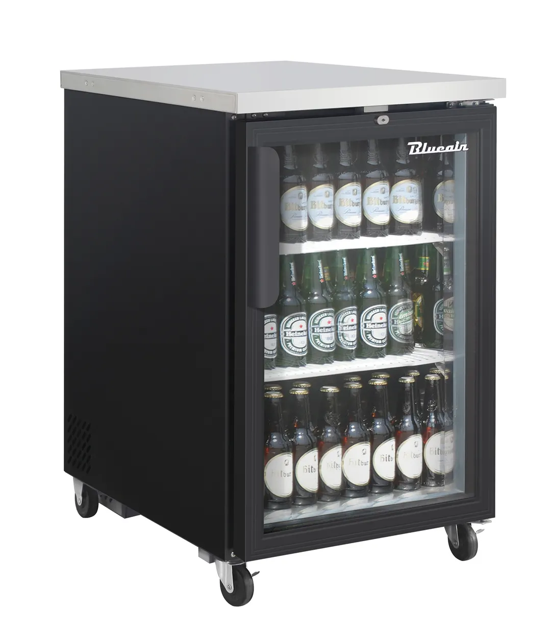 Blue Air BLBB23-1BG-HC Back Bar Cooler 24" Wide, Black Steel, Glass Door with Lock, 1/4 HP